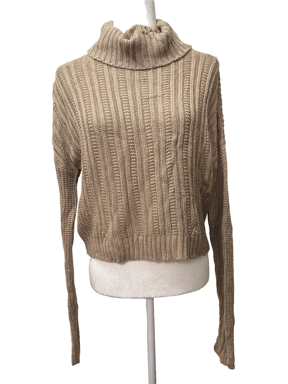 Women's LA Gold Size Large Brown Cable Knit Turtleneck Sweater Fall Cozy